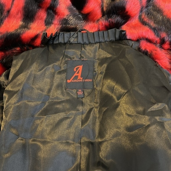Adrienne Landau Red & Black Faux Fur Waist Style Jacket SzXS - Picture 10 of 13